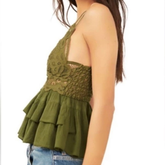 Free People Adella Cami - Moss Green Camisole Bra Top NEW! - Picture 3 of 5